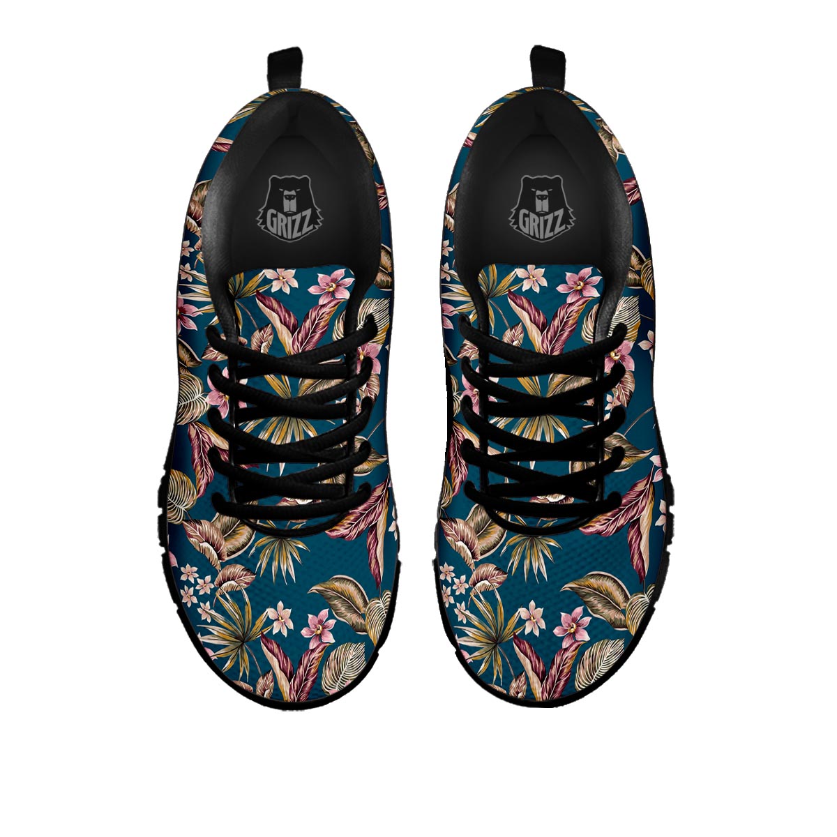 Tropical Teal Print Pattern Black Sneaker-grizzshop