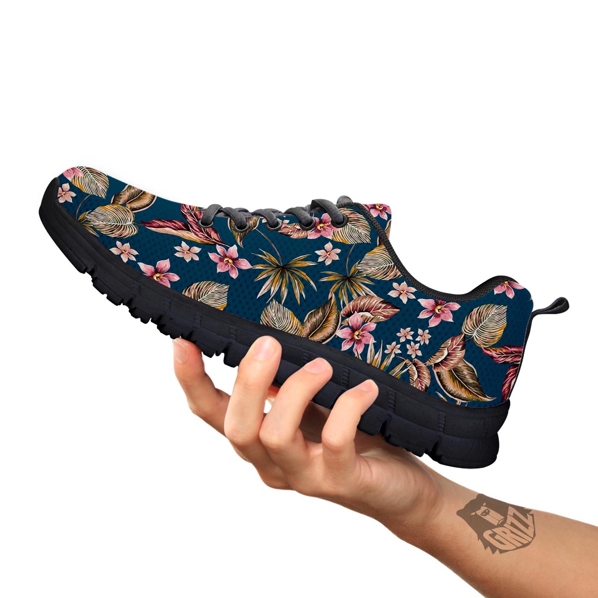 Tropical Teal Print Pattern Black Sneaker-grizzshop