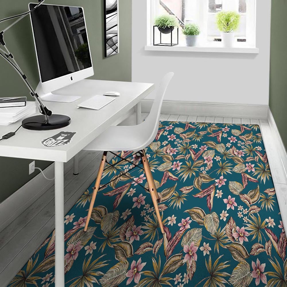 Tropical Teal Print Pattern Floor Mat-grizzshop