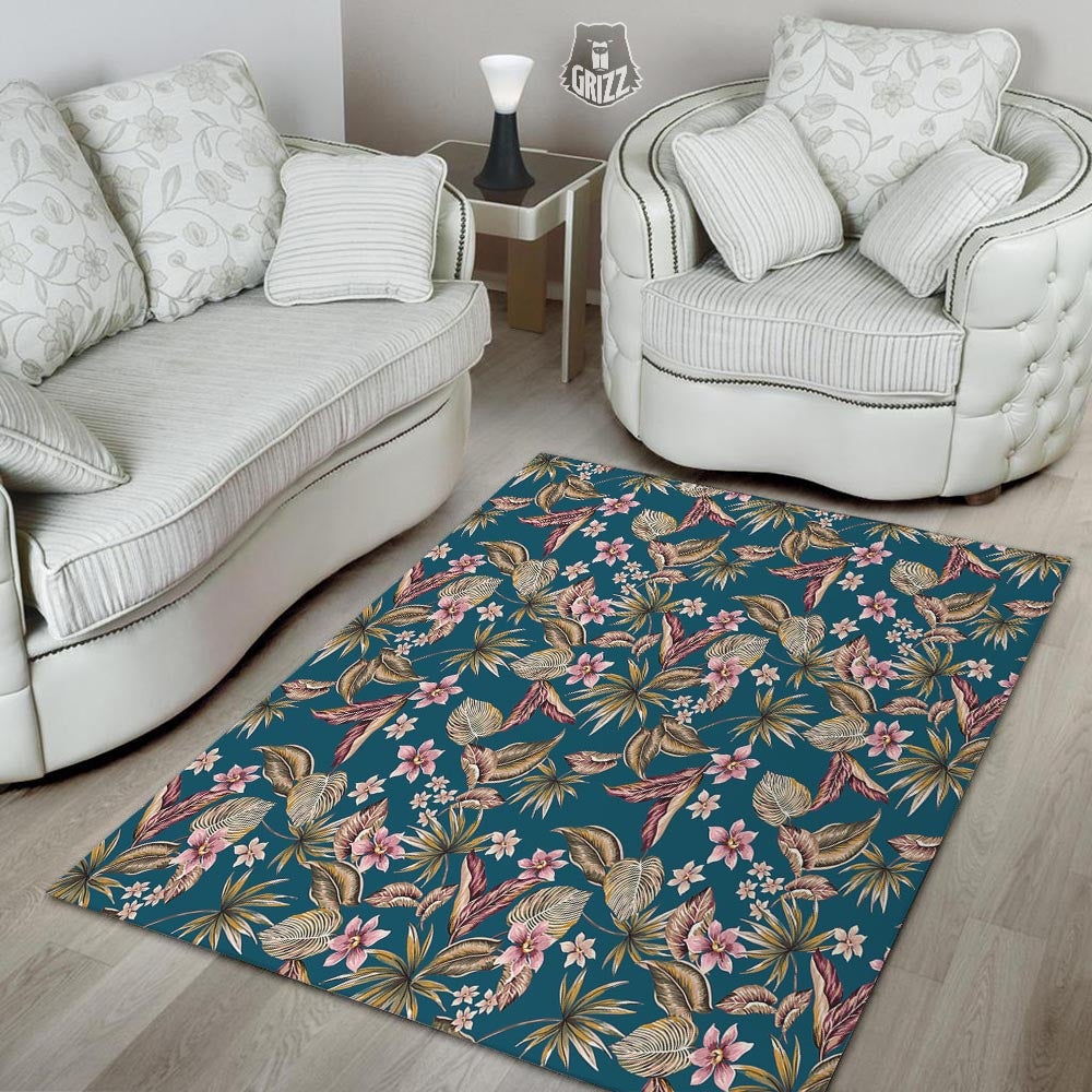 Tropical Teal Print Pattern Floor Mat-grizzshop