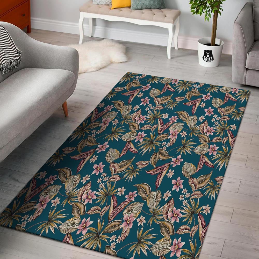 Tropical Teal Print Pattern Floor Mat-grizzshop