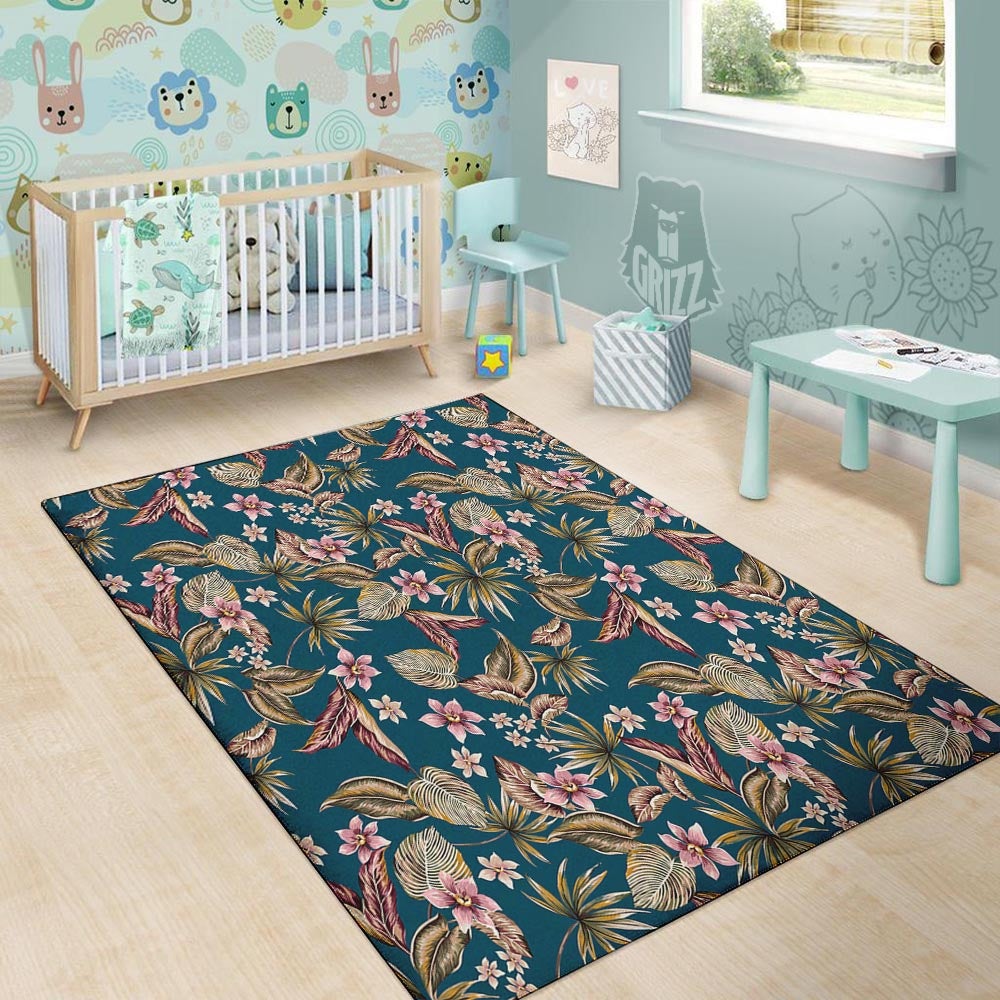 Tropical Teal Print Pattern Floor Mat-grizzshop