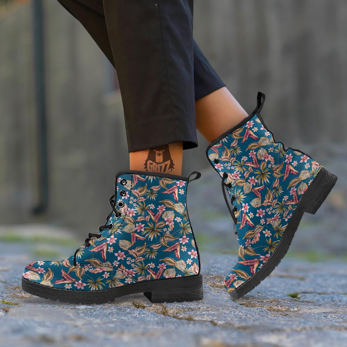 Tropical Teal Print Pattern Leather Boots-grizzshop