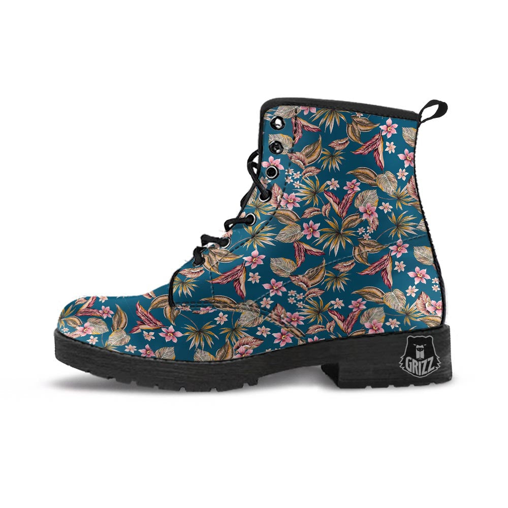 Tropical Teal Print Pattern Leather Boots-grizzshop