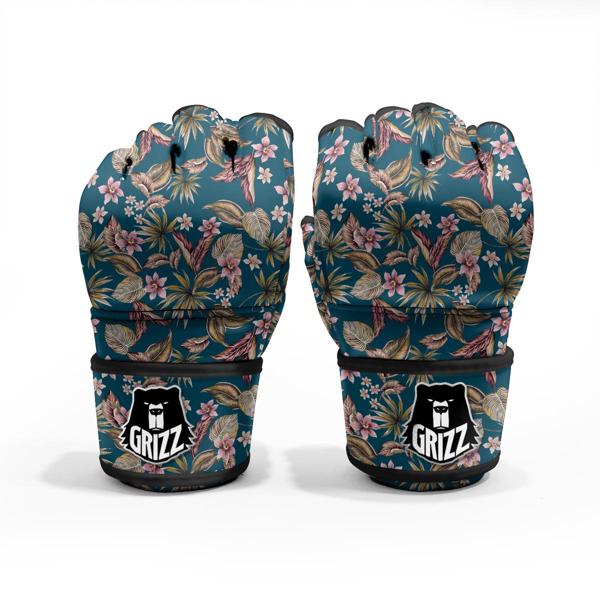 Tropical Teal Print Pattern MMA Gloves-grizzshop