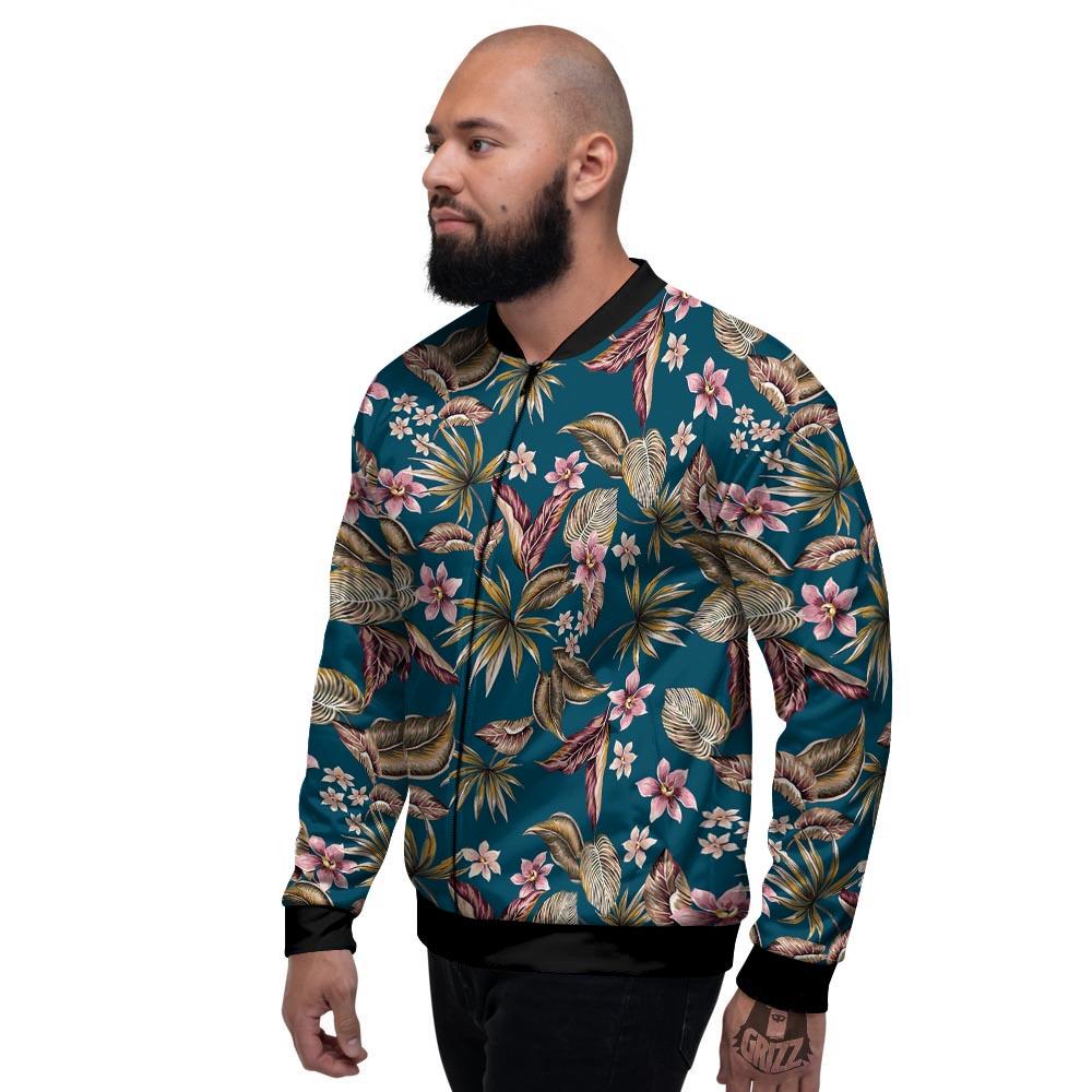 Tropical Teal Print Pattern Men's Bomber Jacket-grizzshop