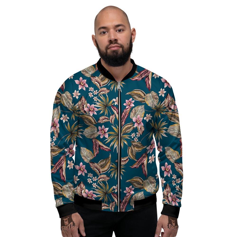 Tropical Teal Print Pattern Men's Bomber Jacket-grizzshop