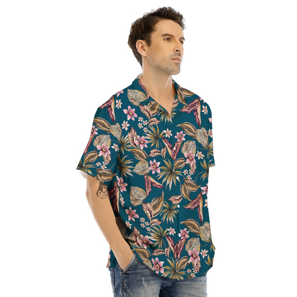 Tropical Teal Print Pattern Men's Hawaiian Shirt-grizzshop