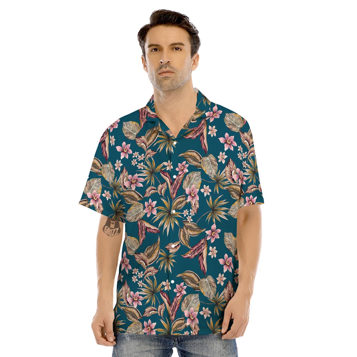 Tropical Teal Print Pattern Men's Hawaiian Shirt-grizzshop
