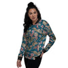 Tropical Teal Print Pattern Women's Bomber Jacket-grizzshop