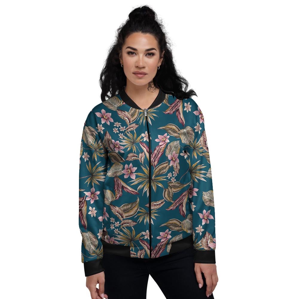 Tropical Teal Print Pattern Women's Bomber Jacket-grizzshop