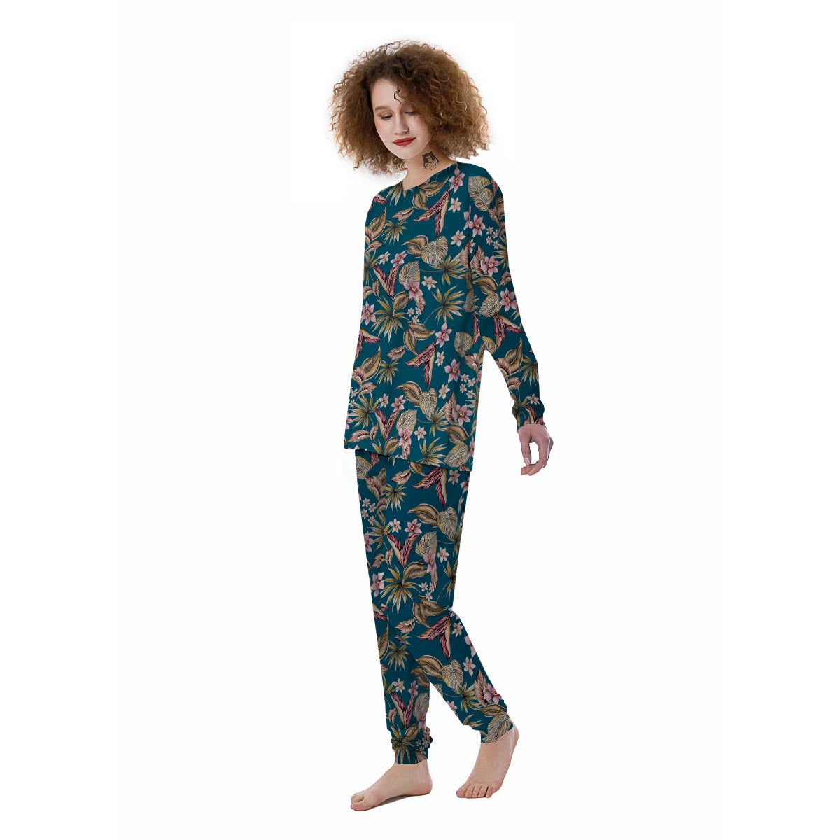 Tropical Teal Print Pattern Women's Pajamas-grizzshop