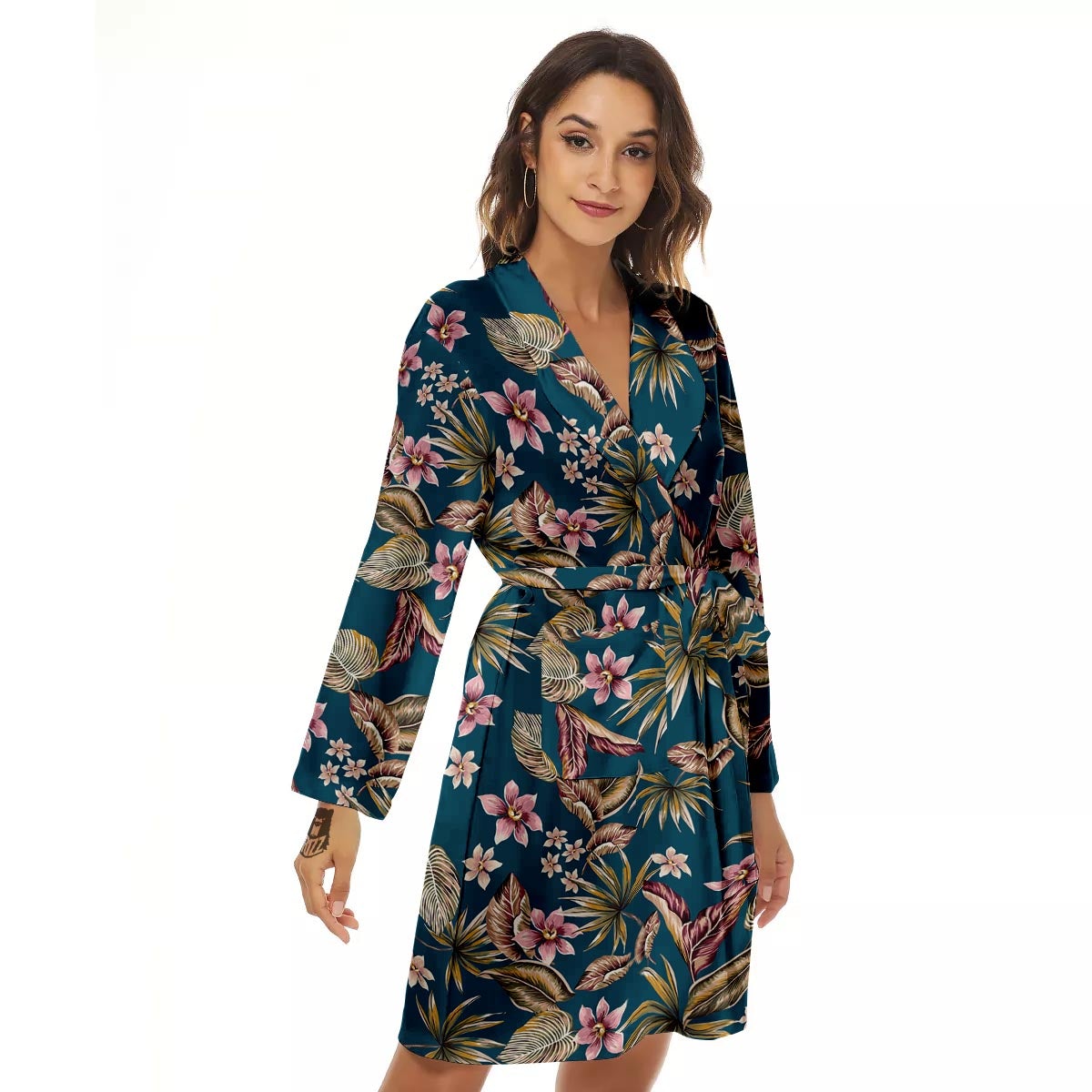 Tropical Teal Print Pattern Women's Robe-grizzshop