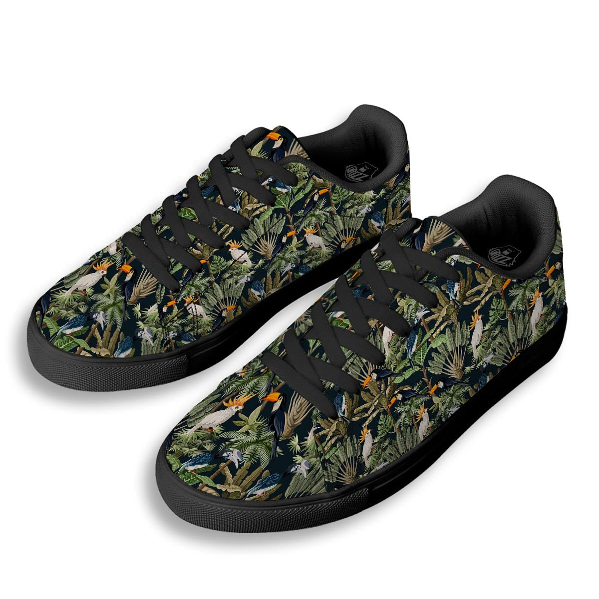 Tropical Toucan Parrot Print Pattern Black Low Top Sneakers-grizzshop