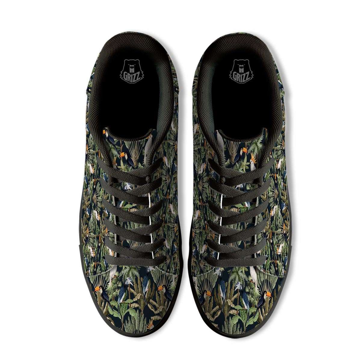 Tropical Toucan Parrot Print Pattern Black Low Top Sneakers-grizzshop