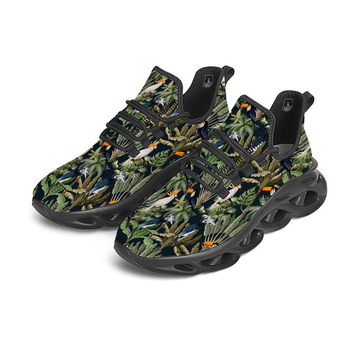 Tropical Toucan Parrot Print Pattern Black Running Shoes-grizzshop