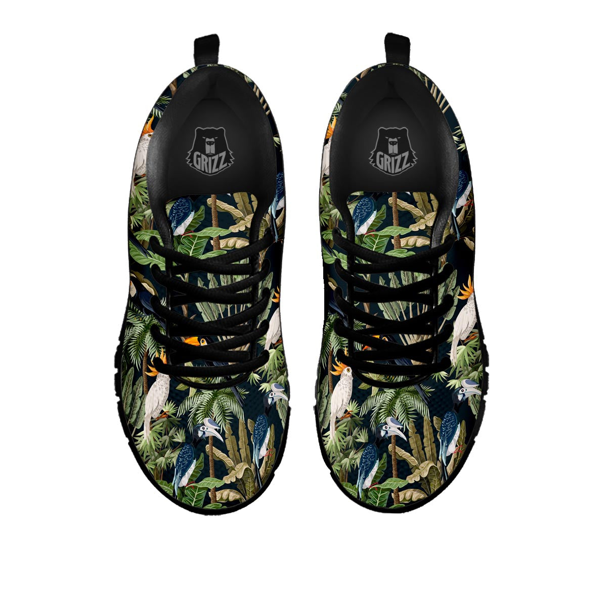 Tropical Toucan Parrot Print Pattern Black Sneaker-grizzshop