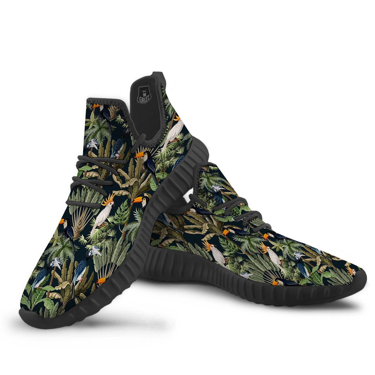 Tropical Toucan Parrot Print Pattern Black Walking Shoes-grizzshop