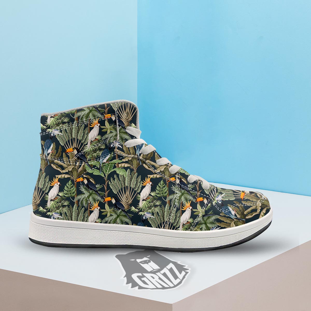 Tropical Toucan Parrot Print Pattern High Top Sneakers-grizzshop
