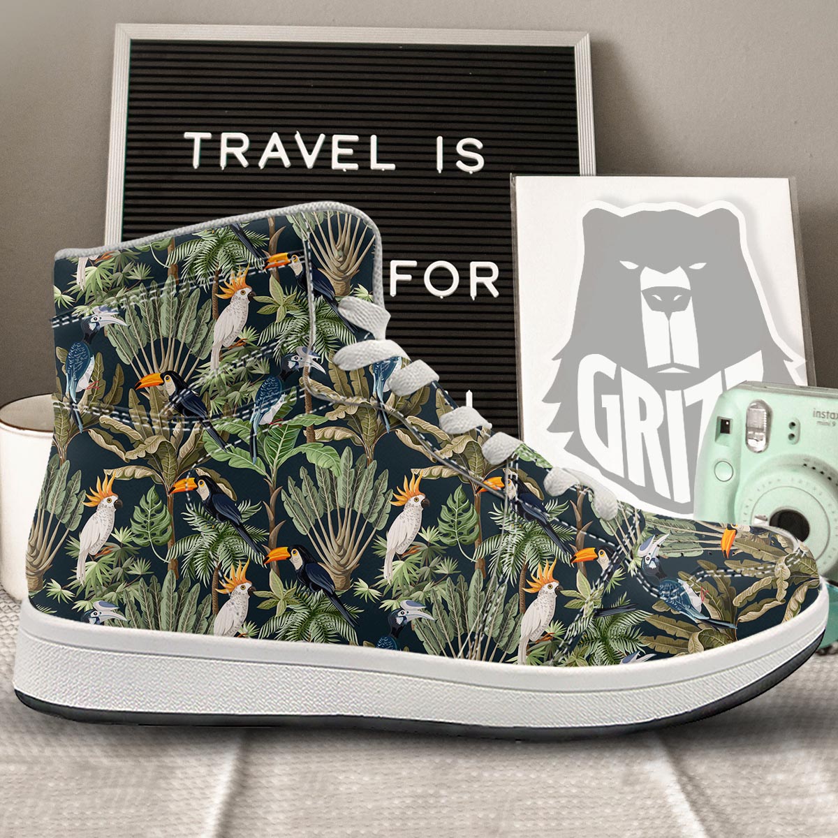 Tropical Toucan Parrot Print Pattern High Top Sneakers-grizzshop