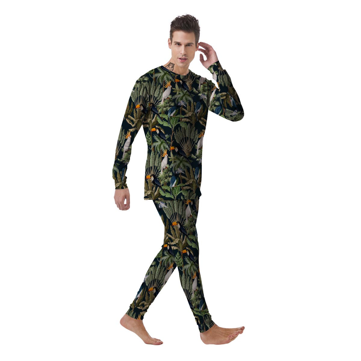 Tropical Toucan Parrot Print Pattern Men's Pajamas-grizzshop