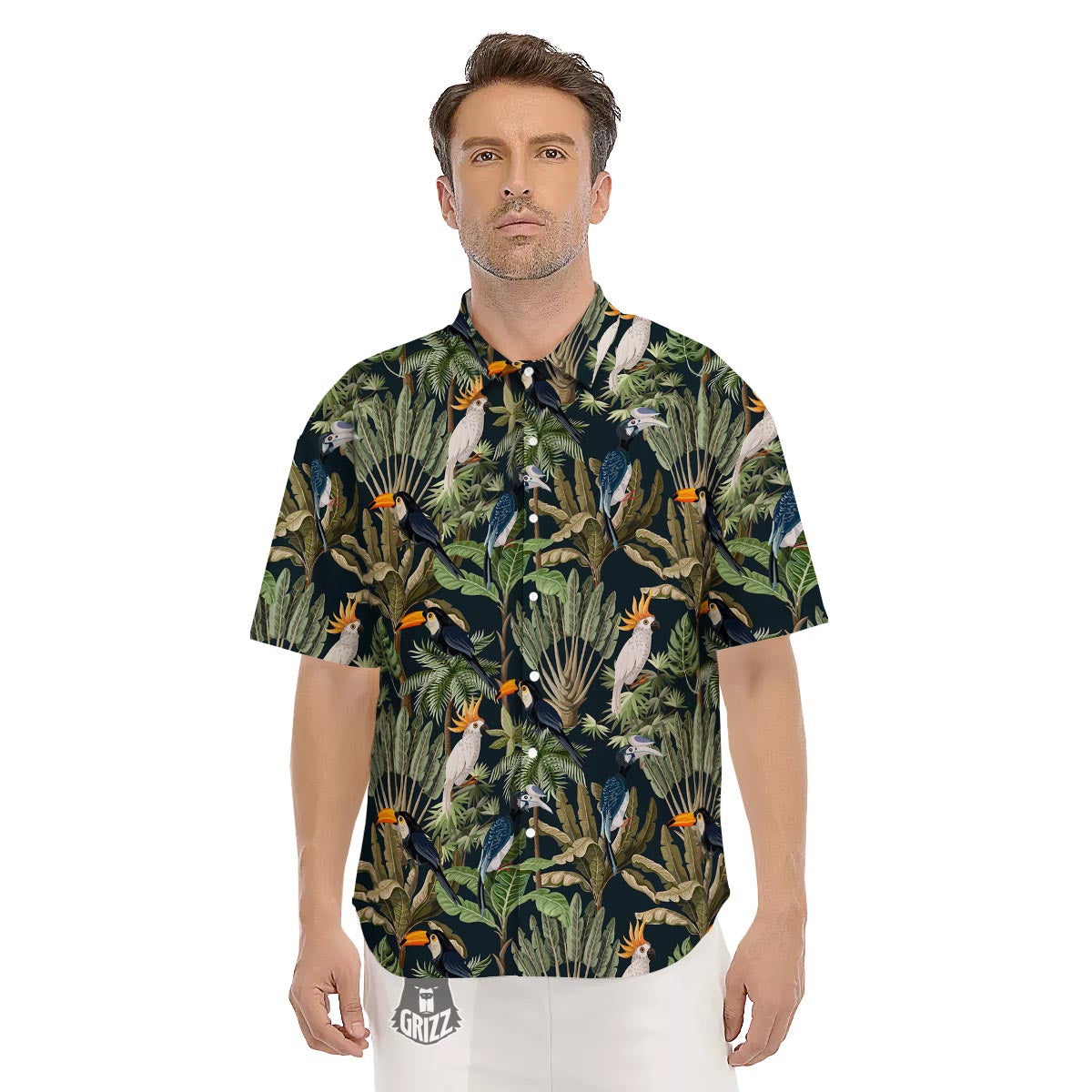 Tropical Toucan Parrot Print Pattern Men's Short Sleeve Shirts-grizzshop