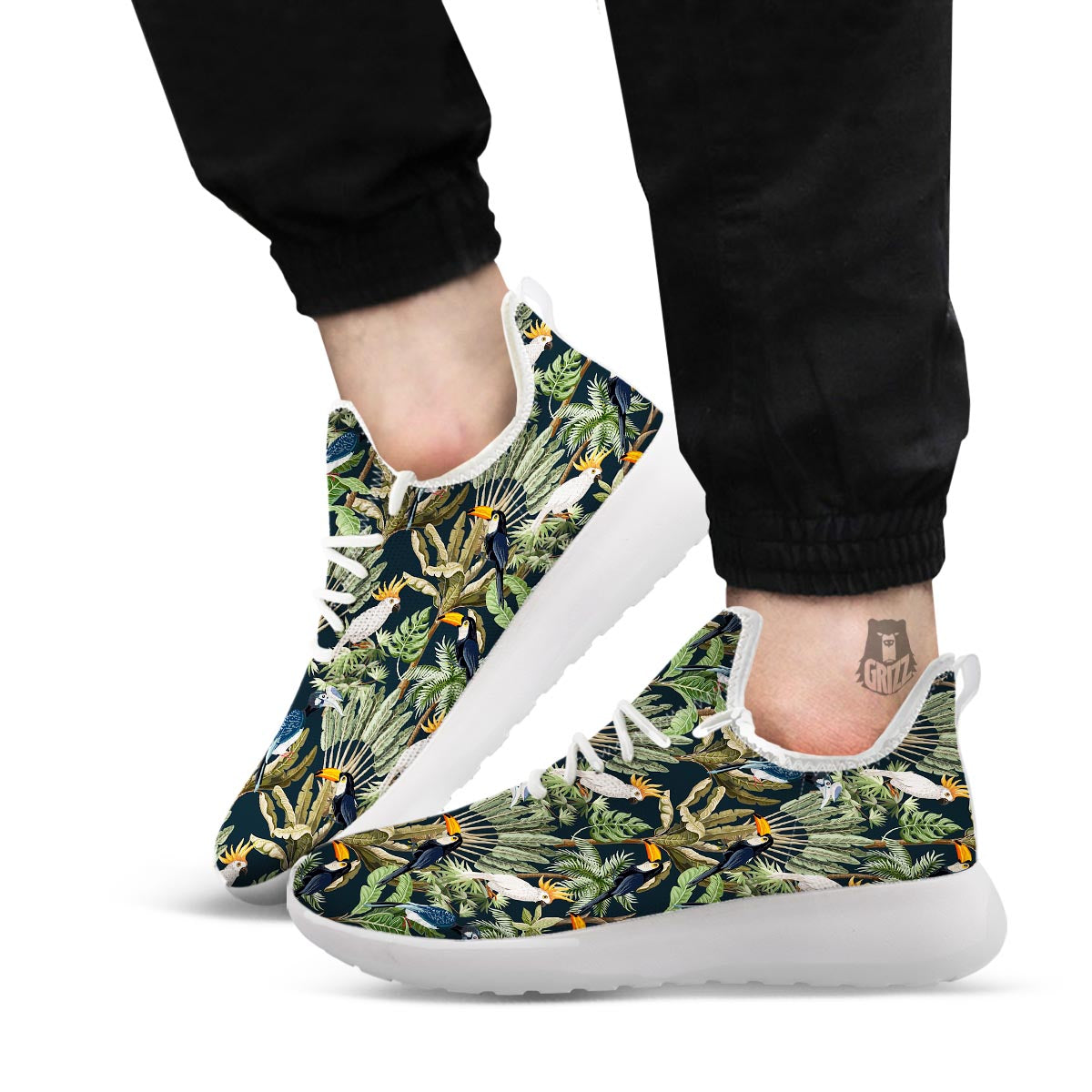 Tropical Toucan Parrot Print Pattern White Athletic Shoes-grizzshop