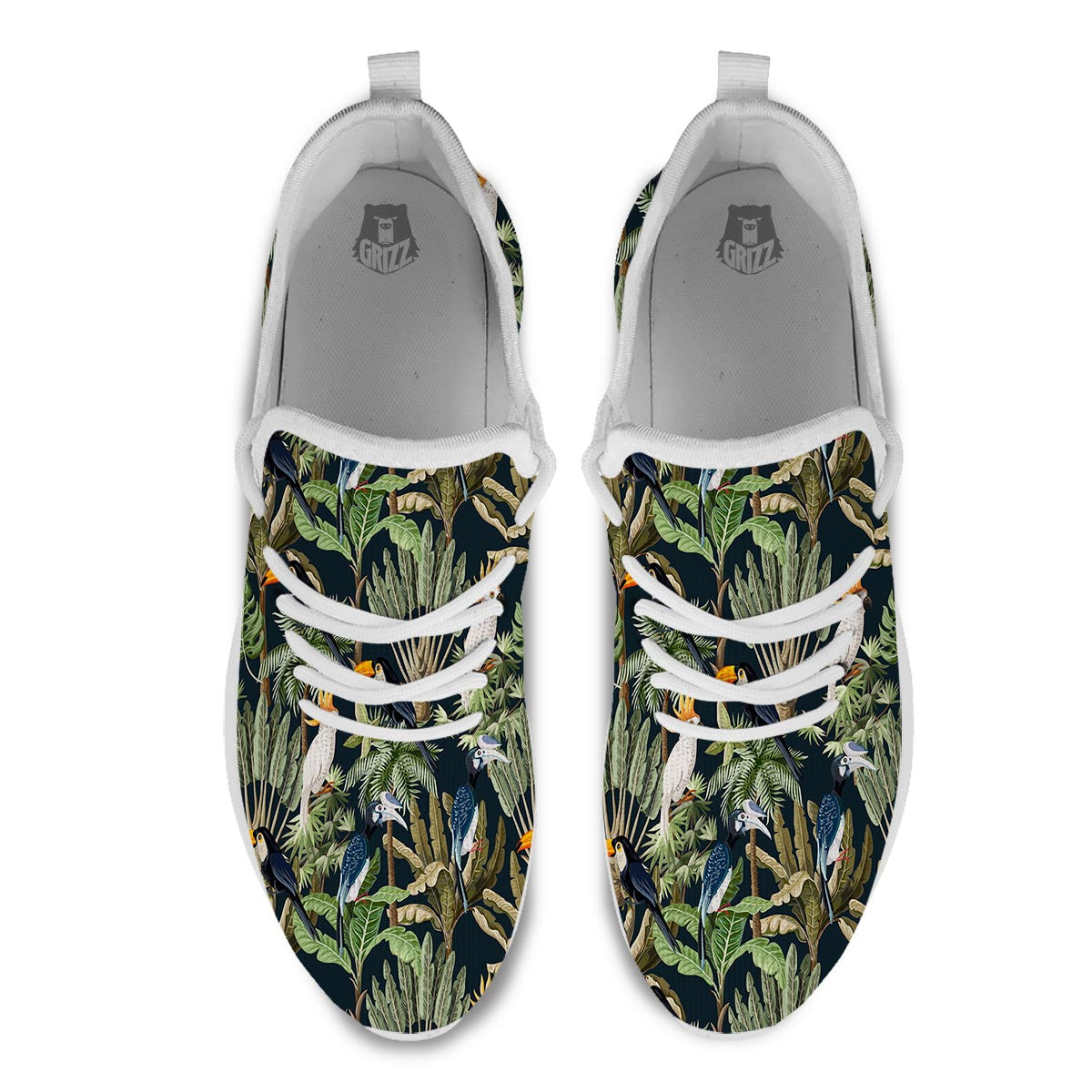 Tropical Toucan Parrot Print Pattern White Athletic Shoes-grizzshop