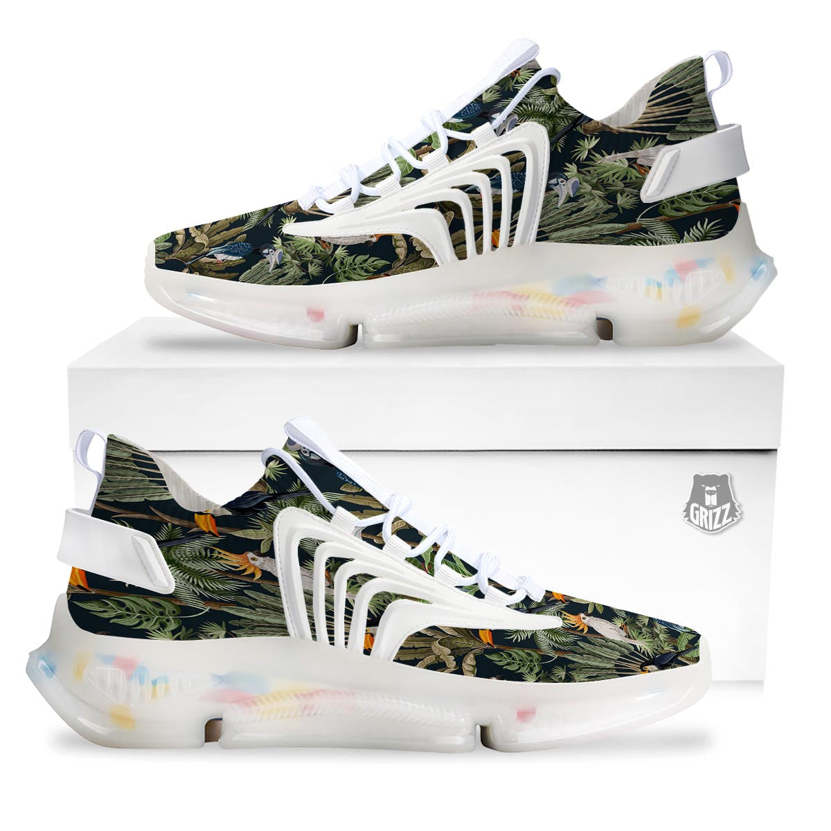 Tropical Toucan Parrot Print Pattern White Gym Shoes-grizzshop