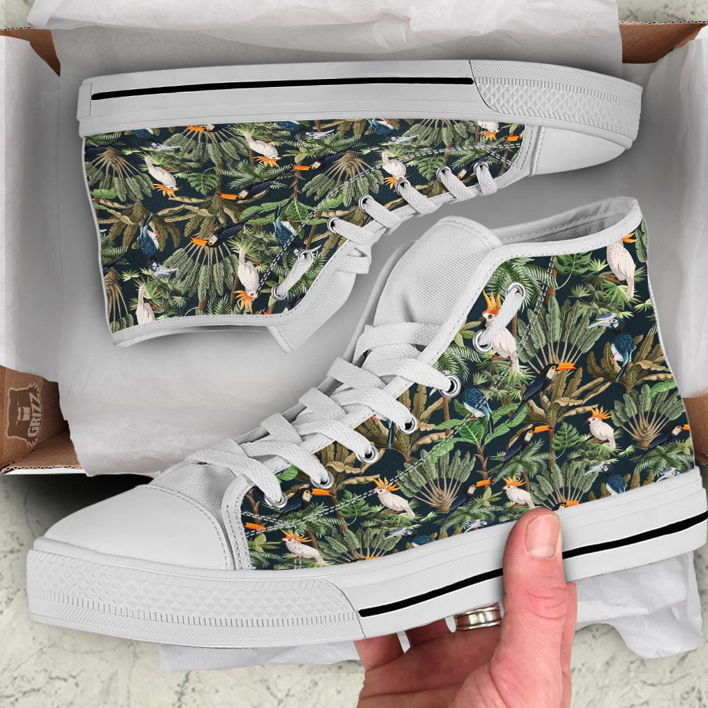 Tropical Toucan Parrot Print Pattern White High Top Shoes-grizzshop