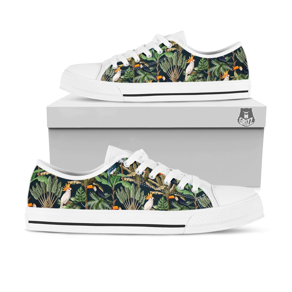 Tropical Toucan Parrot Print Pattern White Low Top Shoes-grizzshop