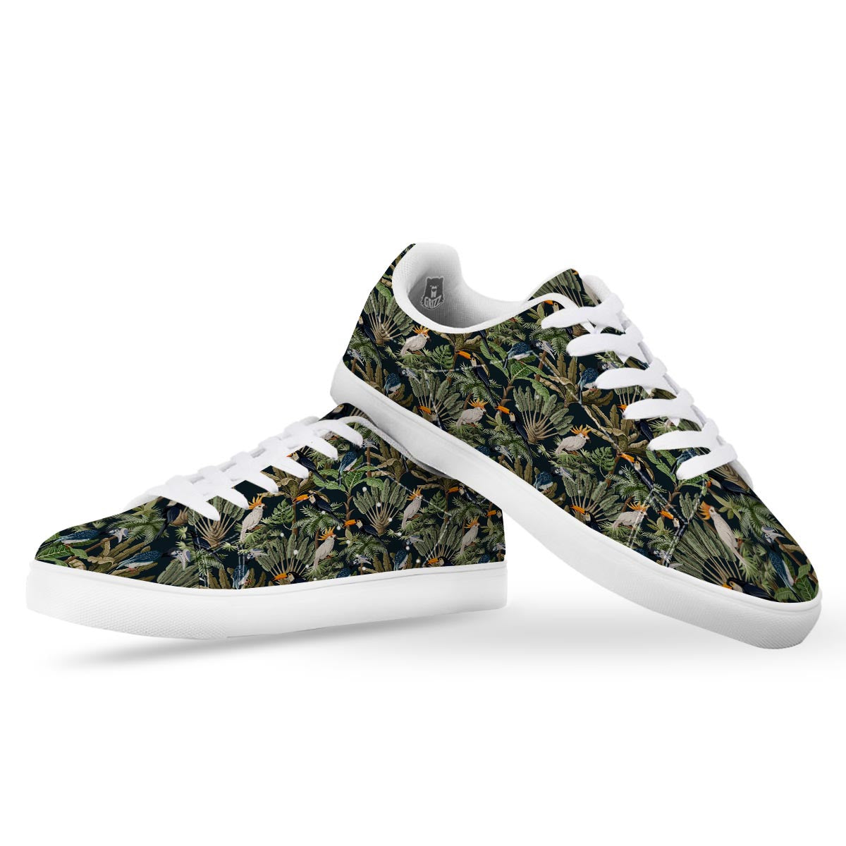 Tropical Toucan Parrot Print Pattern White Low Top Sneakers-grizzshop