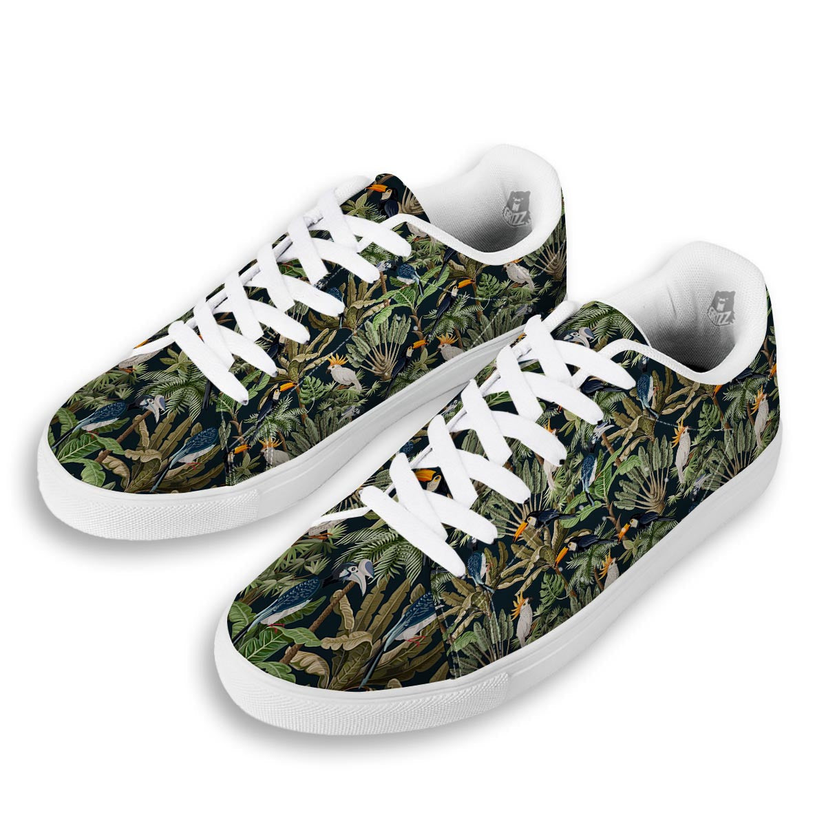 Tropical Toucan Parrot Print Pattern White Low Top Sneakers-grizzshop