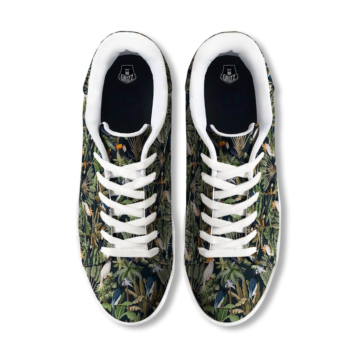 Tropical Toucan Parrot Print Pattern White Low Top Sneakers-grizzshop