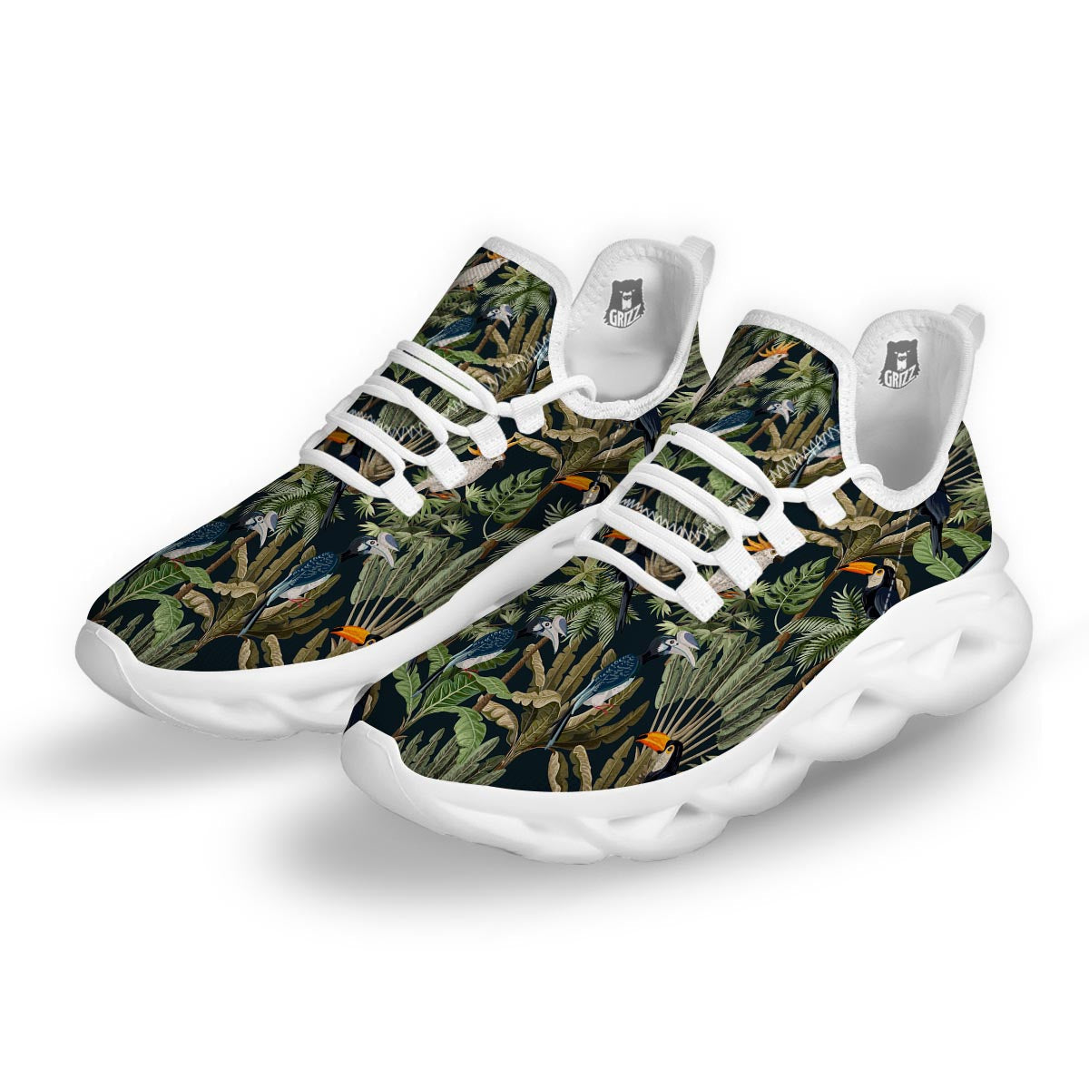 Tropical Toucan Parrot Print Pattern White Running Shoes-grizzshop