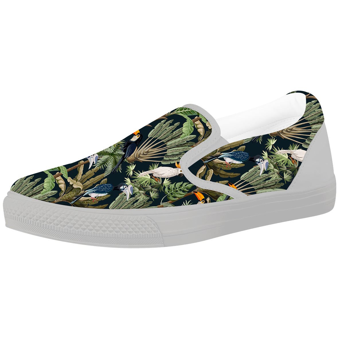 Tropical Toucan Parrot Print Pattern White Slip On Shoes-grizzshop