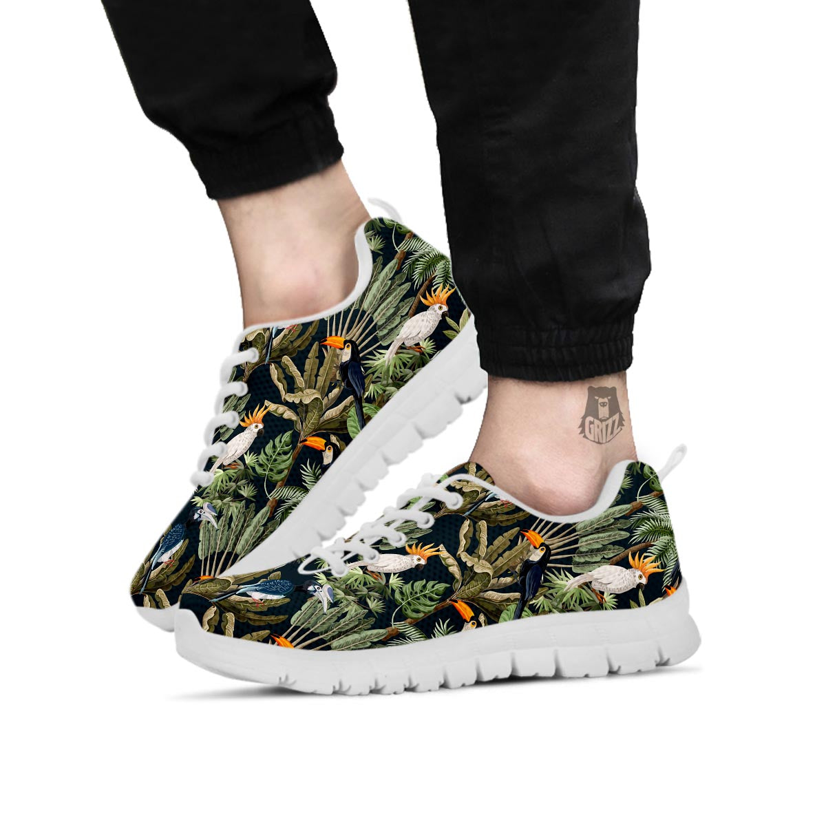 Tropical Toucan Parrot Print Pattern White Sneaker-grizzshop