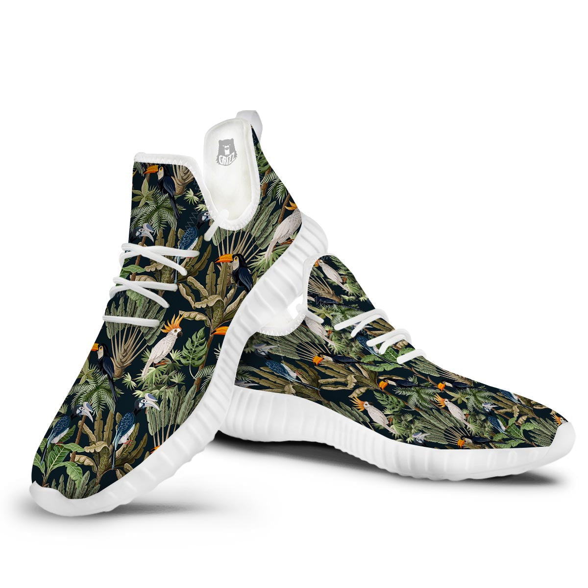 Tropical Toucan Parrot Print Pattern White Walking Shoes-grizzshop