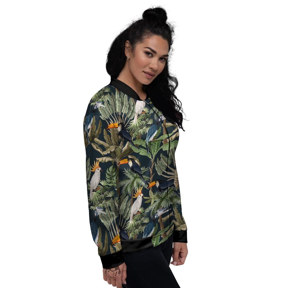 Tropical Toucan Parrot Print Pattern Women's Bomber Jacket-grizzshop