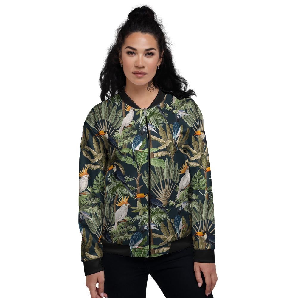 Tropical Toucan Parrot Print Pattern Women's Bomber Jacket-grizzshop