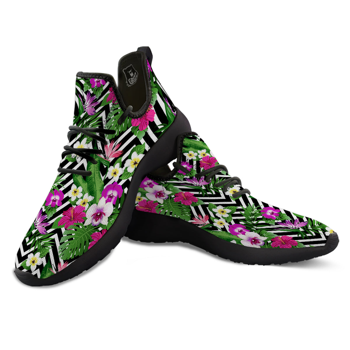 Tropical Zig Zag Print Pattern Black Athletic Shoes-grizzshop