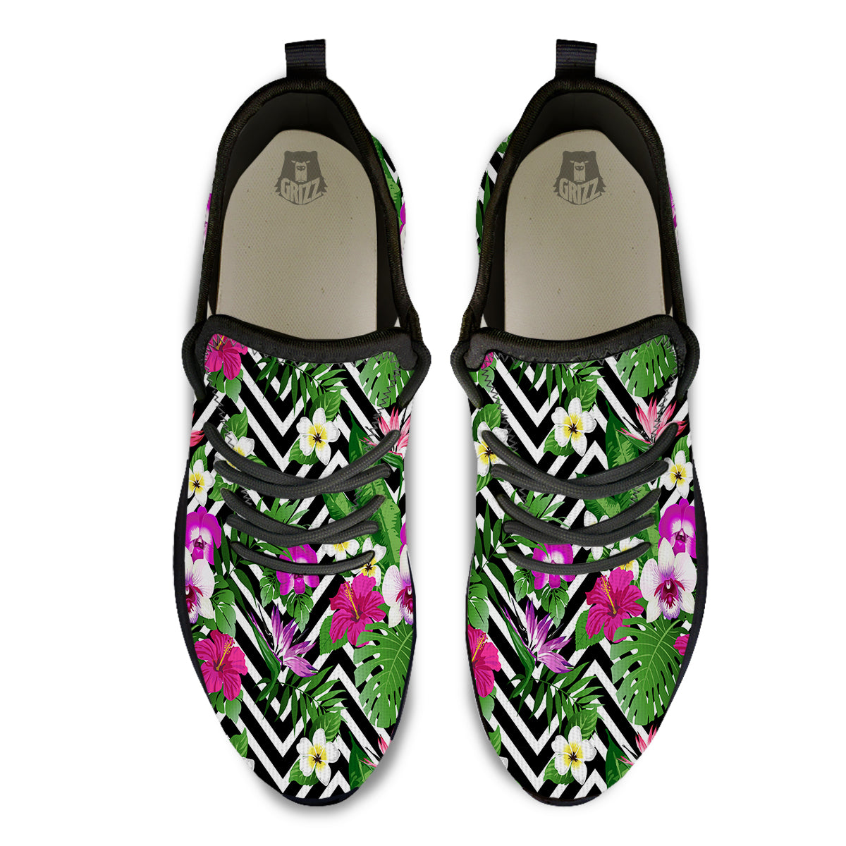 Tropical Zig Zag Print Pattern Black Athletic Shoes-grizzshop