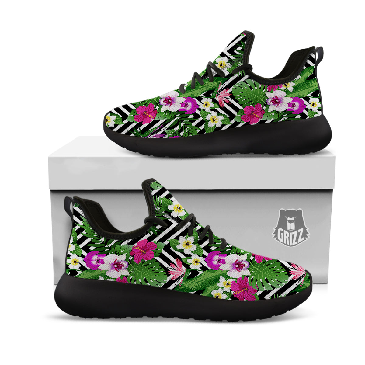Tropical Zig Zag Print Pattern Black Athletic Shoes-grizzshop
