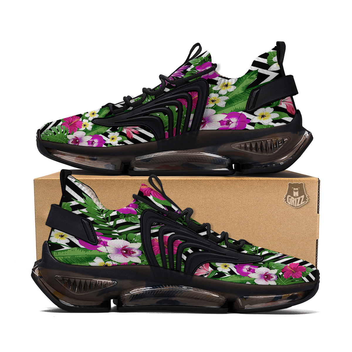 Tropical Zig Zag Print Pattern Black Gym Shoes-grizzshop