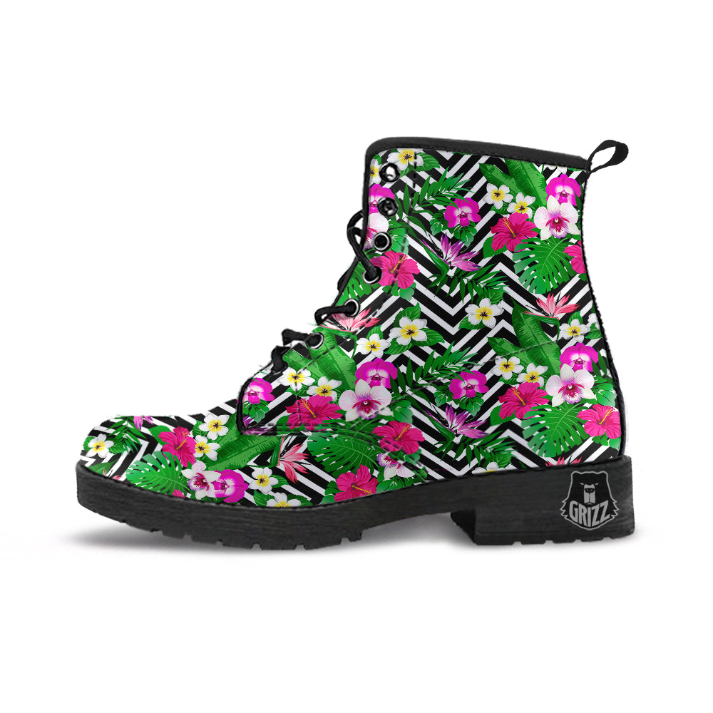 Tropical Zig Zag Print Pattern Leather Boots-grizzshop