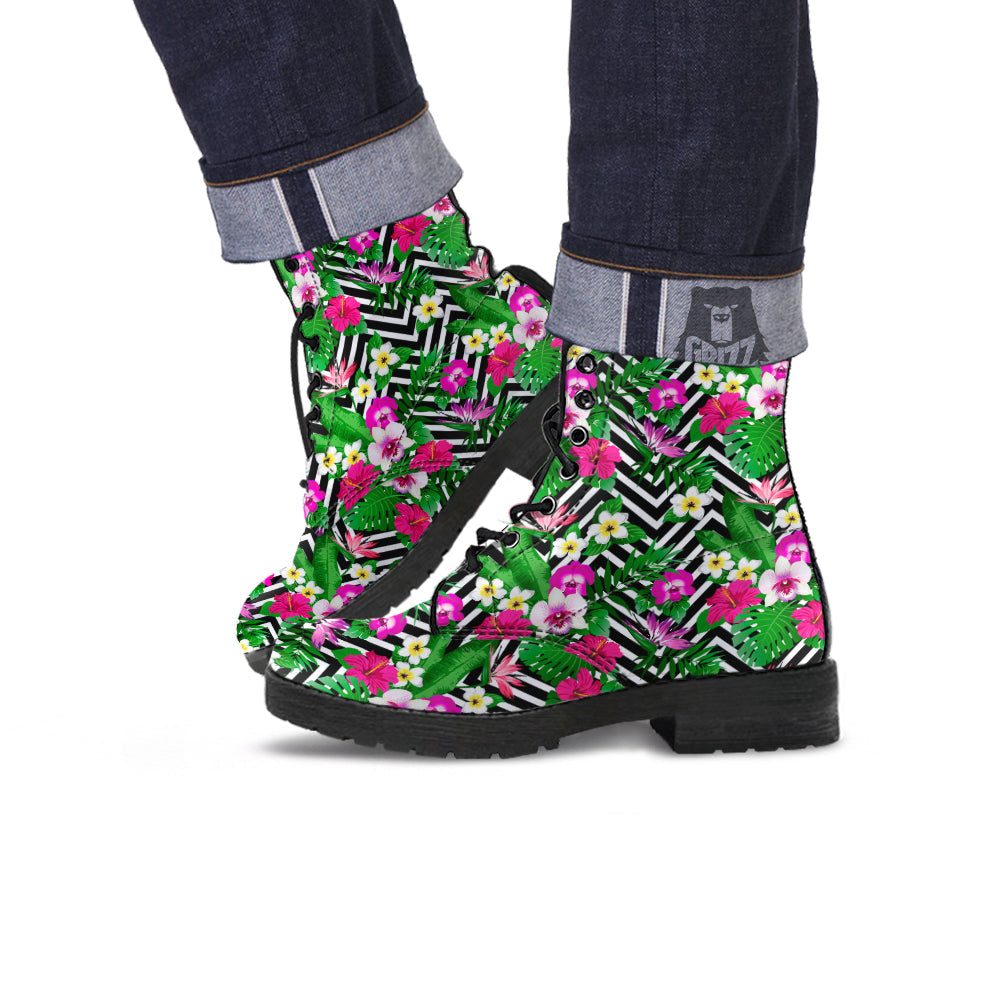 Tropical Zig Zag Print Pattern Leather Boots-grizzshop