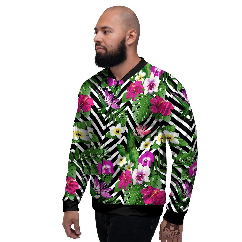 Tropical Zig Zag Print Pattern Men's Bomber Jacket-grizzshop