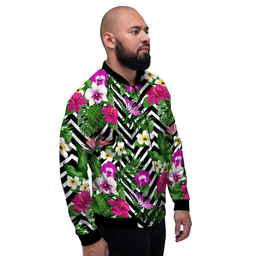 Tropical Zig Zag Print Pattern Men's Bomber Jacket-grizzshop