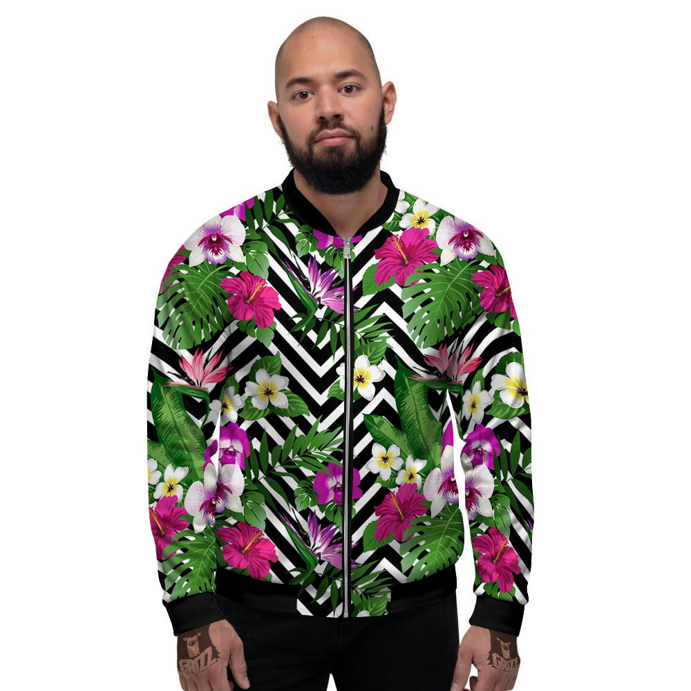 Tropical Zig Zag Print Pattern Men's Bomber Jacket-grizzshop