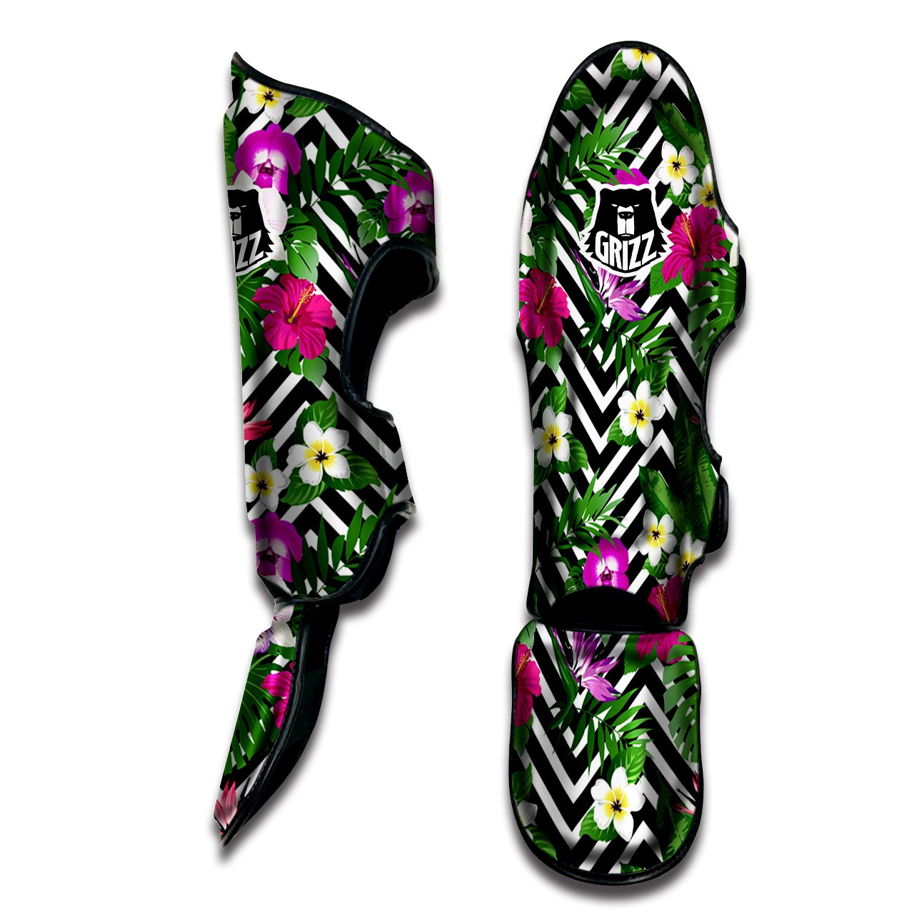 Tropical Zig Zag Print Pattern Muay Thai Shin Guards-grizzshop